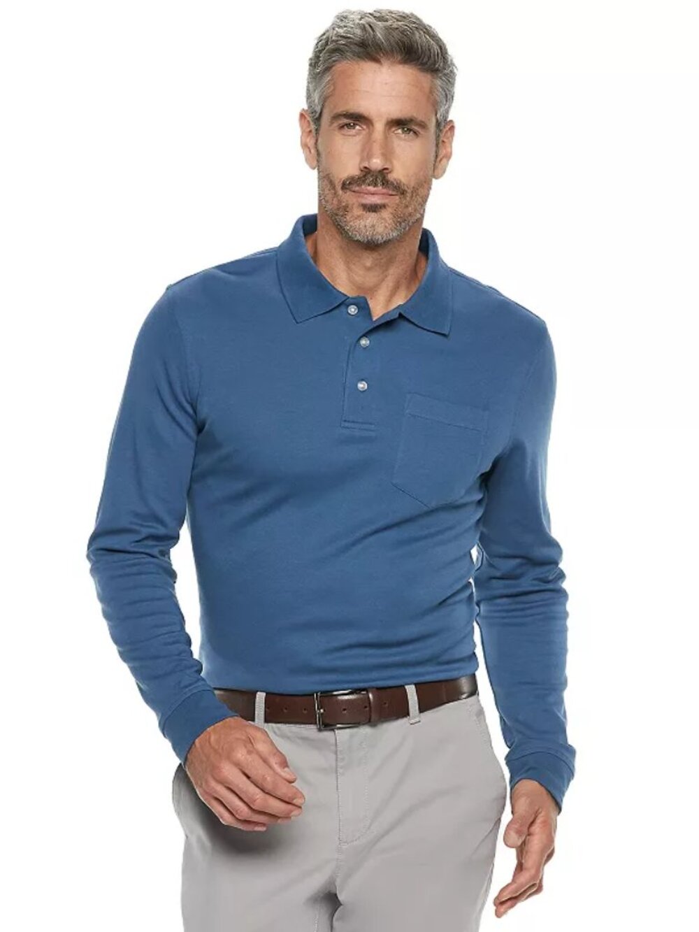 Men's Croft & Barrow Classic Fit Long Sleeve Interlock Polo - Exquisite Blue -XL